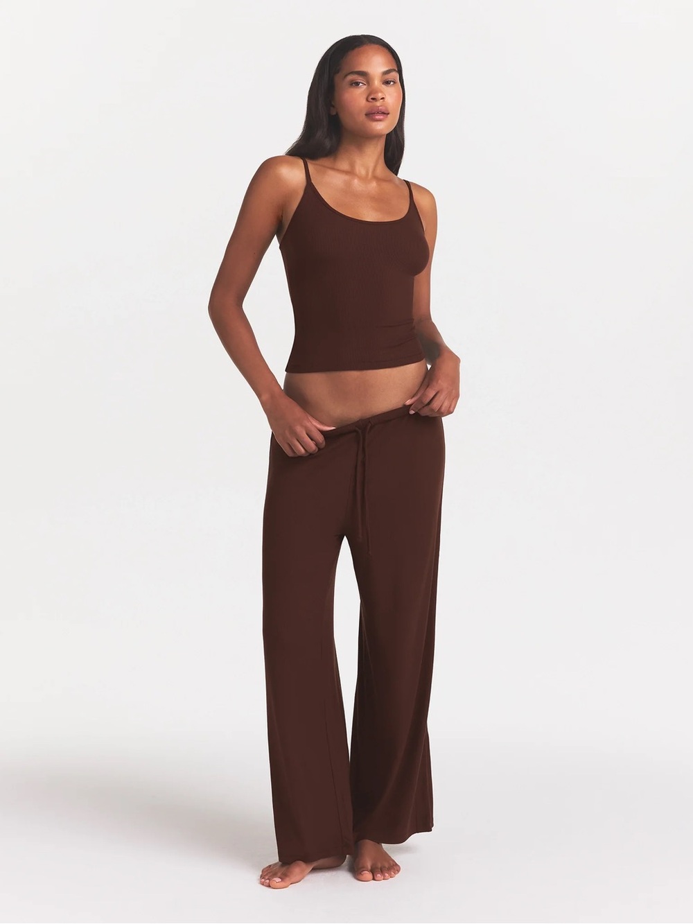 NWT SKIMS Jasper Wide-Leg Lounge Pants Brown Size Medium Flowy Casual